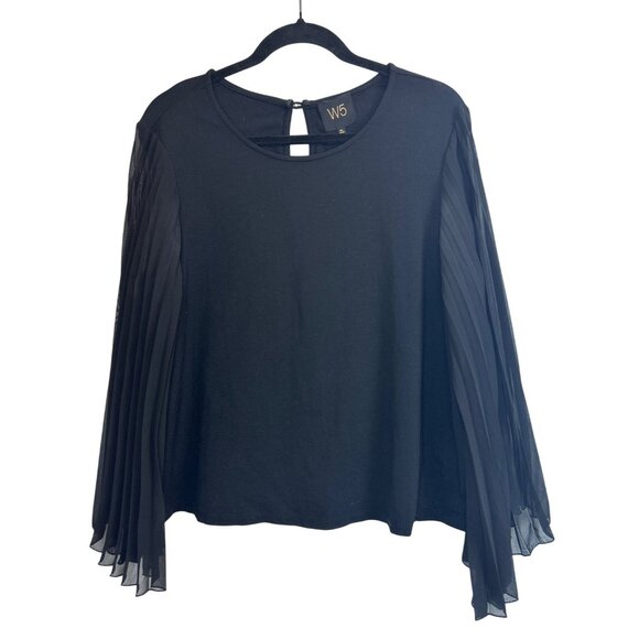 W5 Women’s XL Black Pleated Sheer Flowy Long Sleeve Elegant Top Office Dressy - Picture 1 of 5